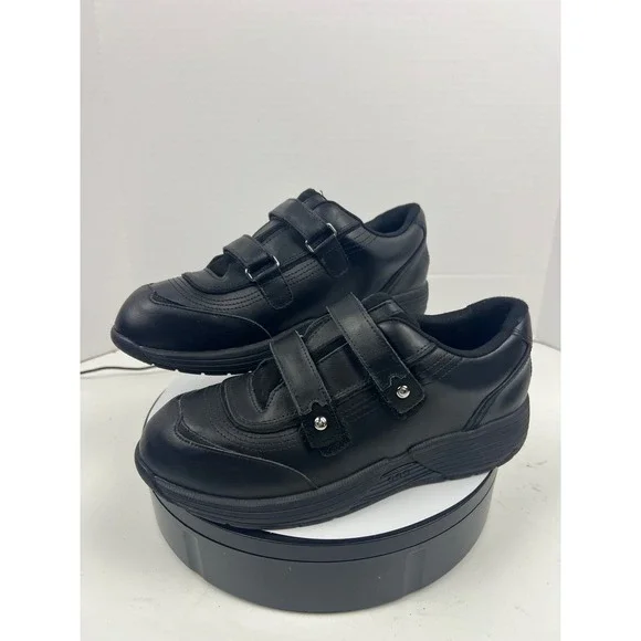 P W Minor Women's Black Leather Double Strap Arch Support Comfort Shoes Size 10